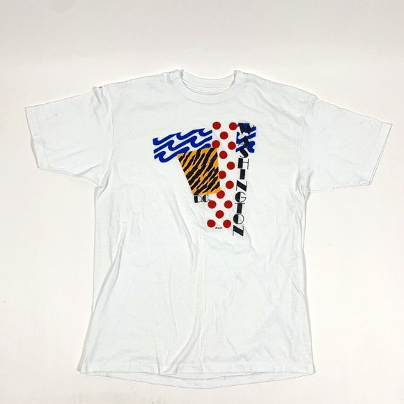 Vintage 90s Washington D.C. Pop Art Single Stitch T-Shirt, Sz Large - Picture 1 of 7